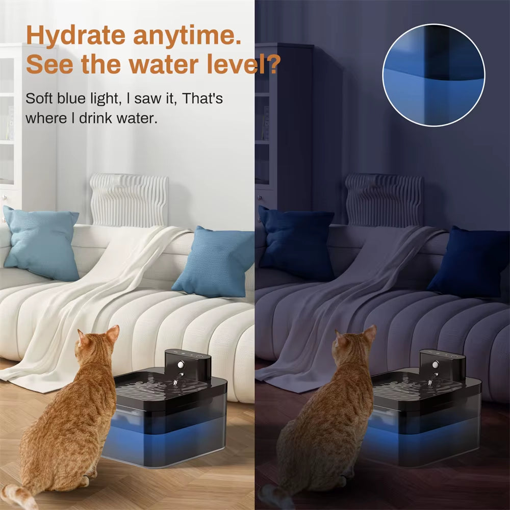2.2L 5V Wireless Charging Cat Fountain Operated Automatic Pet Drinking Water with Motion Sensor Dog Cat Water Dispenser Bowl