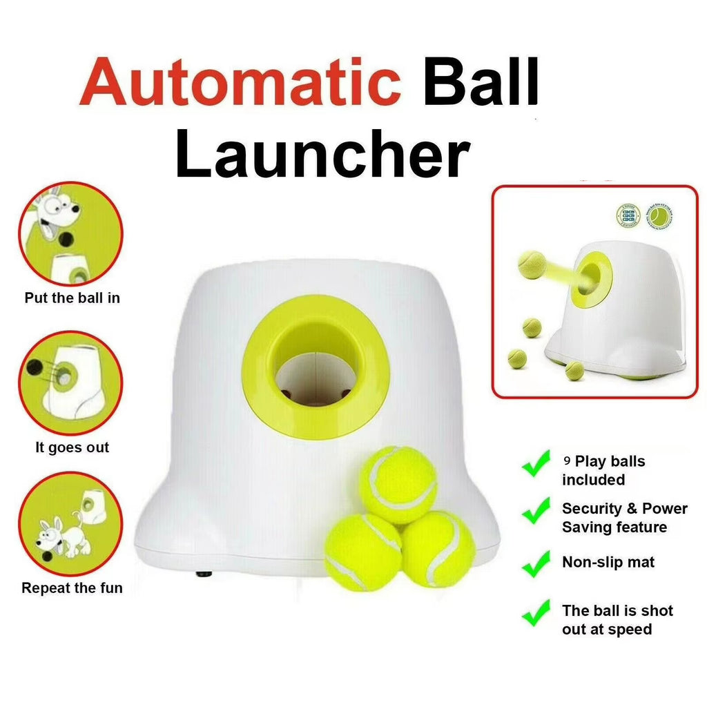 Automatic Ball Launcher Throwing Machine Dog Toys Interactive Tennis Pet Thrower with 3 Balls