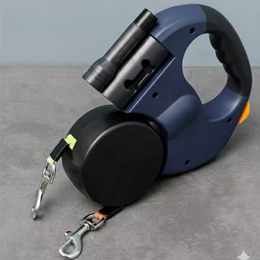 3M Retractable Dog Leash for Small Dogs Reflective Dual Pet Leash Lead 360 Swivel No Tangle Double Dog Walking Leash with Lights